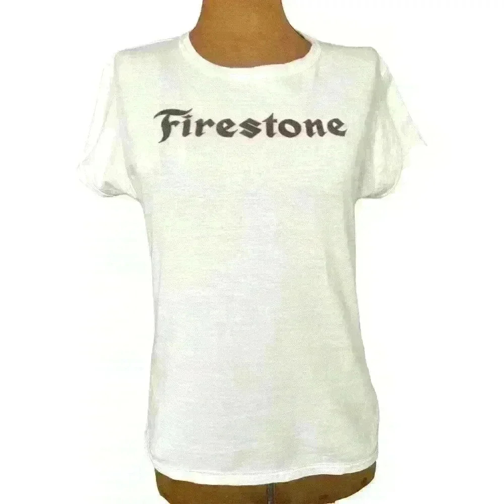Firestone Women's Size LRG White Logo T-Shirt Gildan Brand Cap Sleeve